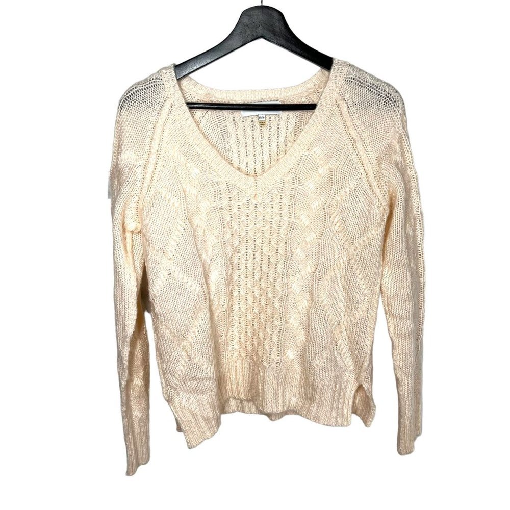 John Jenn Light Pink Cable Loose Knit V Neck Pull Over Sweater XS